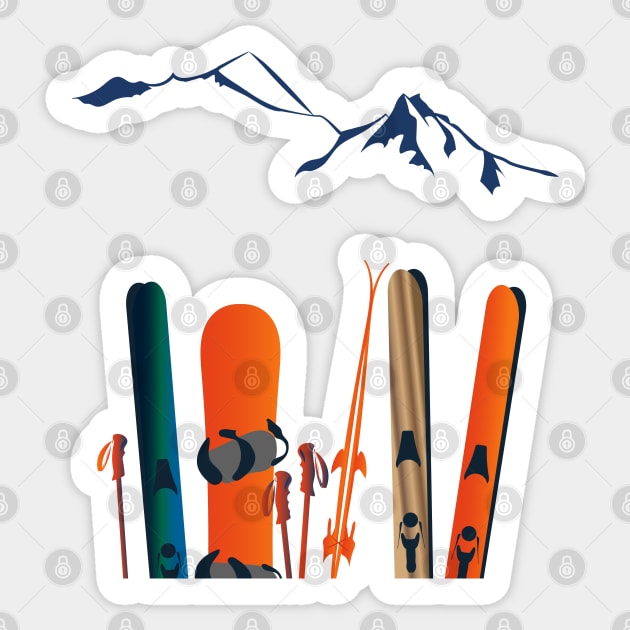 Mountain and ski Sticker by leewarddesign